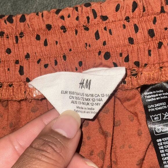 H&M Flounce Skirt with Frill Girl 16/18 Brick Red Polka Dot Cotton Elastic Waist - Picture 4 of 7